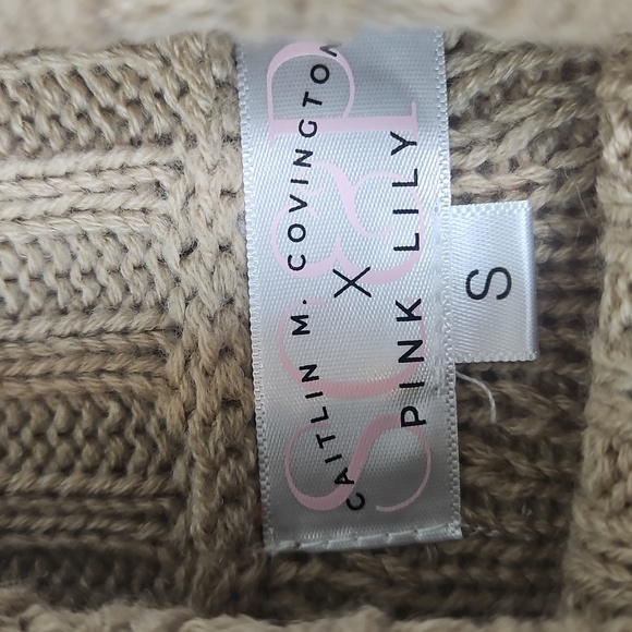 Caitlin M. Covington x Pink Lily Beige Cable Knit Turtleneck Sweater Tunic Women - Picture 10 of 10